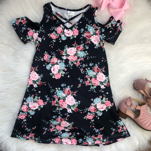 Cold Shoulder Dress The June Floral on Black - Picture 6 of 8